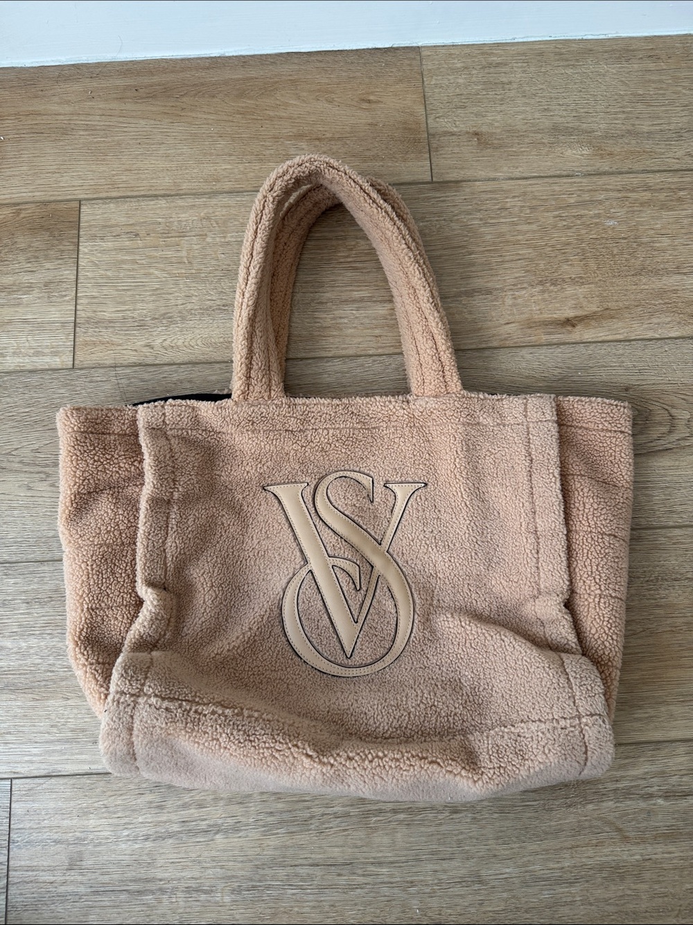 Victoria's Secret Tan Sherpa Tote with Embossed VS Logo
